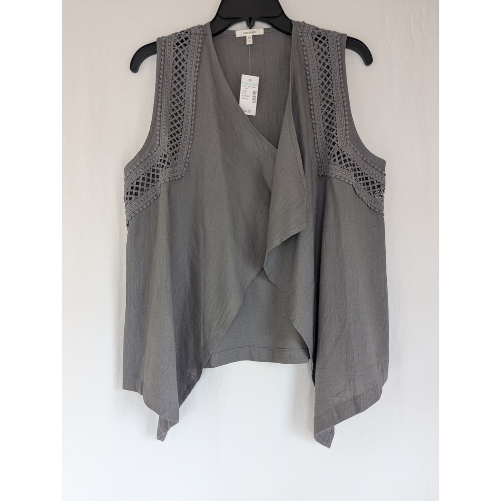 Maurices Open Vest Women's Sx S Gray Accimetrical Crochet Linen Blend NWT